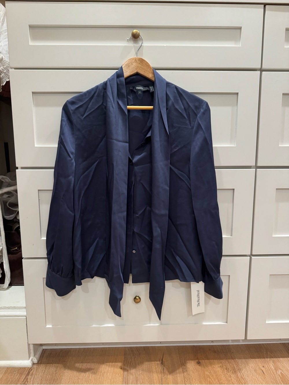 Theory Navy Silk Blouse